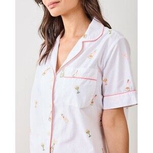 NWT Print Fresh PJ TOP ONLY Bubbly Brunch SS Top Embroidered On White Large